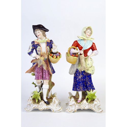 270 - Late 19th Century Sitzendorf Rococo Revival Figure of a The Poacher and The Game Seller, 23cm high,(... 