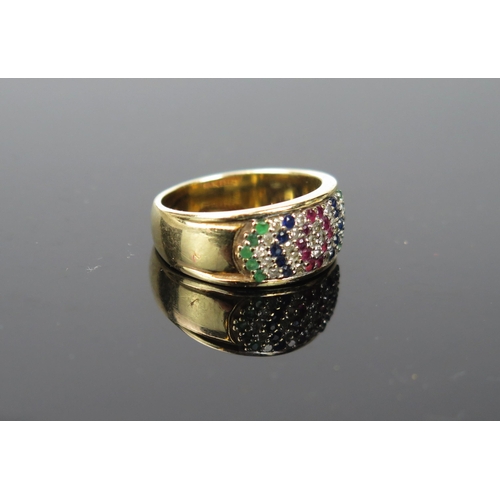 1039 - A modern 9ct Gold, Diamond, Sapphire, Ruby and Emerald Cocktail ring, 5.45g total, ring size approxi... 