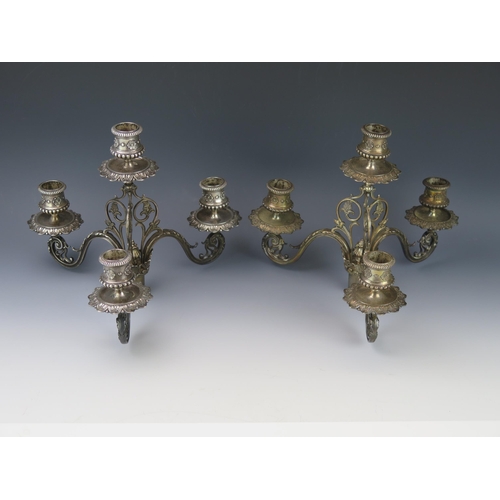 1110 - A pair of Victorian silver three branch candelabra fittings, maker John, Edward, Walter and John Bar... 