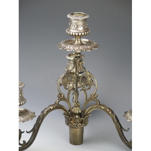 1110 - A pair of Victorian silver three branch candelabra fittings, maker John, Edward, Walter and John Bar... 