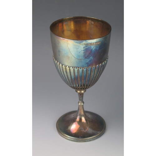 1120 - A Victorian, silver goblet, maker James Dixon & Sons Ltd, Sheffield, 1898, the bowl with half reeded... 