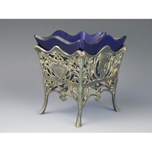 1141 - A WMF Art Nouveau period plated basket, of rectangular outline, with female masque and sinuous scrol... 