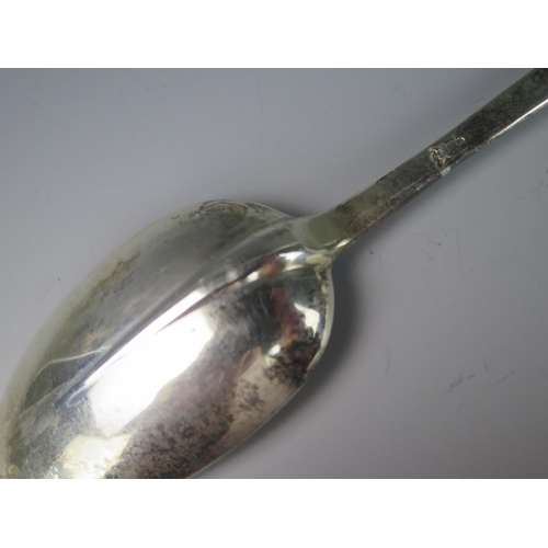 1223 - A George II silver dog nose table spoon with rail bowl, engraved crest, maker Thomas Allen,  London,... 