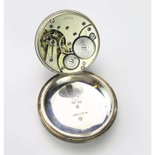 1240 - An Omega gent's open faced pocket watch, with 5cm Roman dial, in a plain plated case.