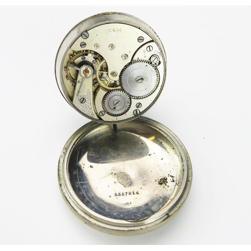 1242 - Omega a gent's metal cased open faced pocket watch, with 4.5 cm roman dial and subsidiary seconds di... 