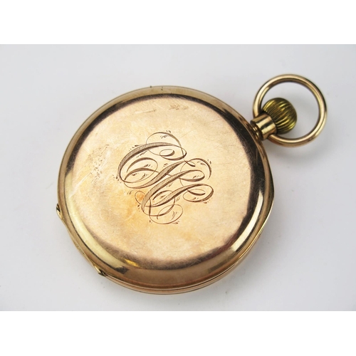 1248 - A gents 9ct gold open faced pocket watch, with 4cm Roman dial and subsidiary seconds dial, with thre... 