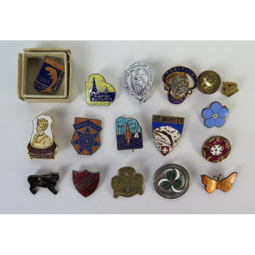 1429 - Collection of Enamel and other Badges including Clacton Butlins, St. Moritz and Girl Guides