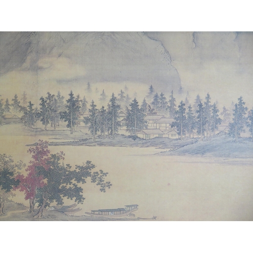 1680 - A 20th Century Chinese scroll painting after Chiu Ying 'Waiting For a Ferry in Autumn' size of image... 