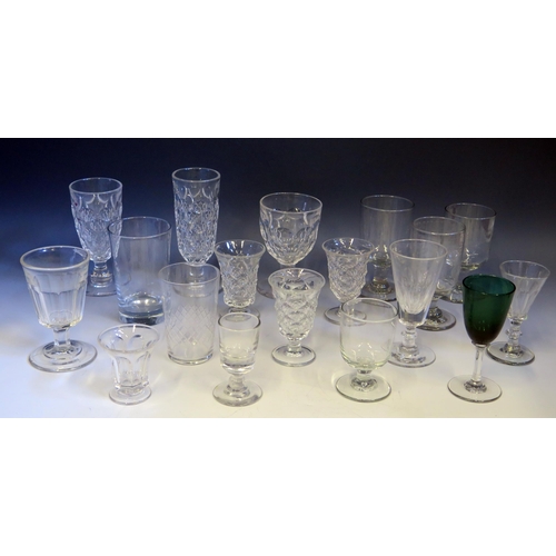 1891 - A collection of 19th century and later drinking glasses including rummers, wine glasses, tumblers, c... 