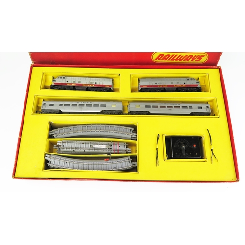 2042 - Triang Railways OO Gauge RHX Transcontinental Electric Train Set - R55 BB Diesel Loco 4008 on black ... 