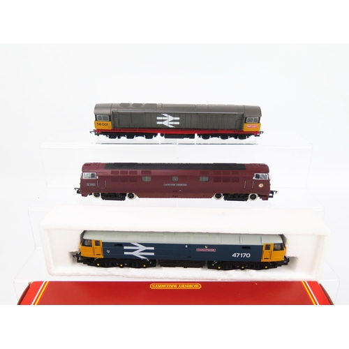 2082 - Hornby Railways OO Gauge Diesel Loco Trio - (1) R250 Class 58 Railfreight, (2) R307 BR Class 47 Co-C... 