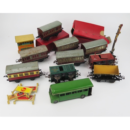 2348 - Hornby O Gauge Group including Rolling Stock, Passenger Coaches, Signs, Signal and a Triang Minic Si... 