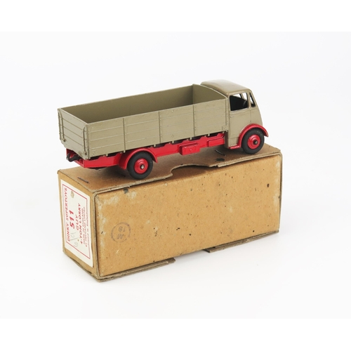 2443 - Dinky 511 Guy 4-Ton Lorry (1st type cab) - fawn cab and back, red chassis and red chassis and ridged... 