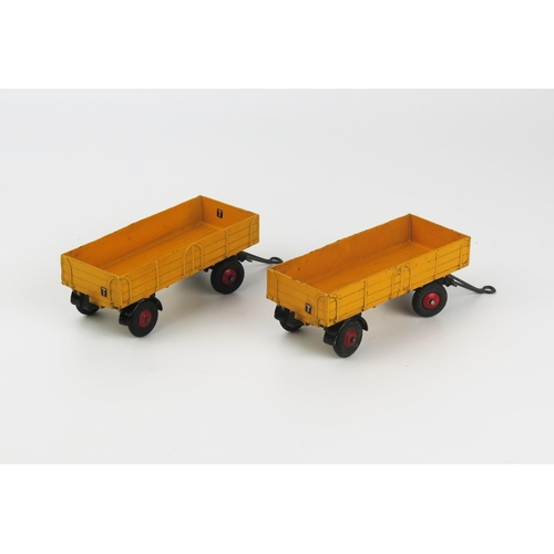 2446 - Dinky 428 Large Trailer Pair - both in yellow, black wings, red ridged hubs, 