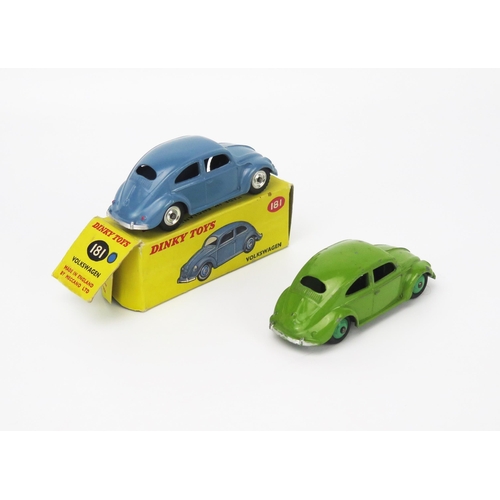 2447A - Dinky 181 Volkswagen Beetle Pair - (1) RAF blue, spun hubs, gloss black baseplate with no number - n... 