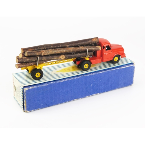 2455 - Dinky (France) 36A Tracteur Willeme Avec Semi-Renorque Fardier (Forestry Truck) - orange cab, yellow... 