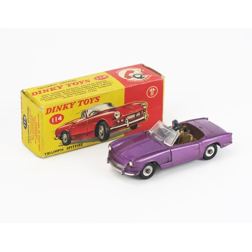 2462 - Dinky 114 Triumph Spitfire - metallic purple, gold interior, spun hubs, blue lady driver, jewelled h... 