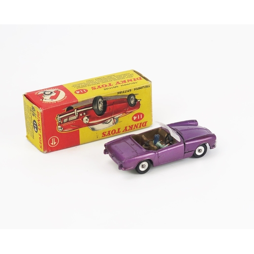 2462 - Dinky 114 Triumph Spitfire - metallic purple, gold interior, spun hubs, blue lady driver, jewelled h... 