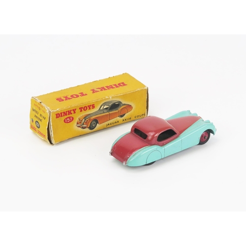 2467 - Dinky 157 Jaguar XK120 Coupe - two tone turquoise and cerise, cerise ridged hubs, smooth tyres - nea... 