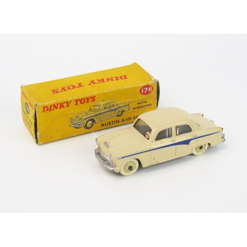 2469A - Dinky 176 Austin A105 Saloon in cream with dark blue flash, cream ridged hubs - excellent but with t... 