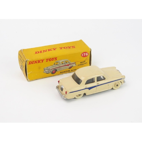 2469A - Dinky 176 Austin A105 Saloon in cream with dark blue flash, cream ridged hubs - excellent but with t... 