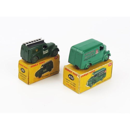 2478 - Dinky Van Pair - (1) 261 Telephone Service Van - very dark green body and ridged hubs, (2) 452 Troja... 