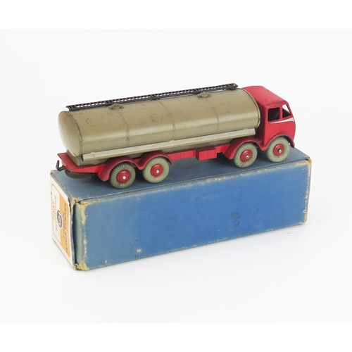 2482 - Dinky 504 Foden 14 Ton Tanker (1st type) - red body and chassis, silver flash, fawn tank, red ridged... 