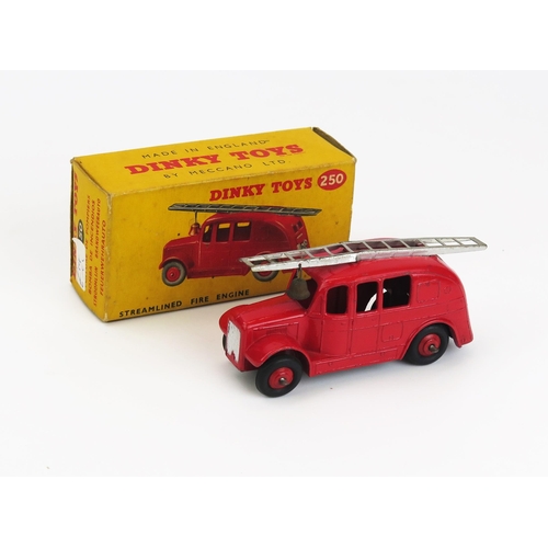 2489 - Dinky 250 Streamlined Fire Engine - red body and ridged hubs, silver tinplate ladder, black tyres - ... 