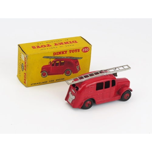 2489 - Dinky 250 Streamlined Fire Engine - red body and ridged hubs, silver tinplate ladder, black tyres - ... 