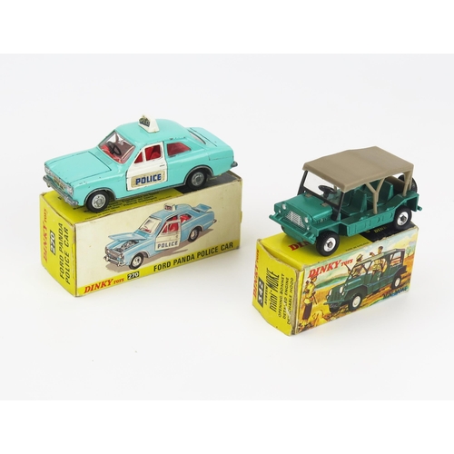 2490 - Dinky Pair - (1) 270 Ford Panda Police Car - turqoise, white doors, cast hubs, (2) Austin Mini Moke ... 