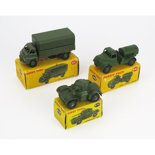 2494 - Dinky Military Vehicle Trio including 621 3 Ton Army Wagon, 643 Army Water Tanker and 670 Armoured C... 