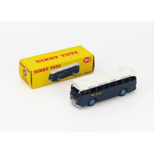 2497 - Dinky 283 BOAC Coach - dark blue. white roof, mid blue hubs, m tyres - excellent in near mint box