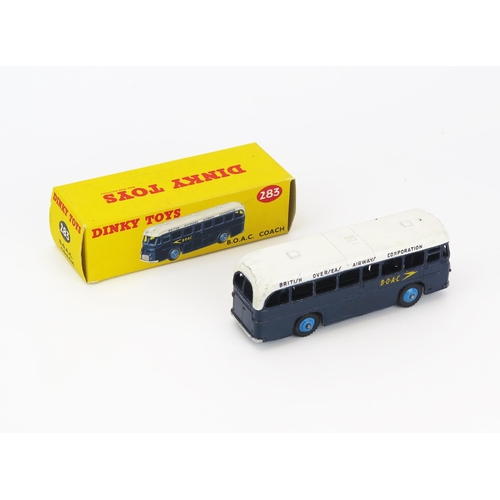 2497 - Dinky 283 BOAC Coach - dark blue. white roof, mid blue hubs, m tyres - excellent in near mint box