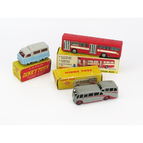 2498 - Dinky Bus Trio - (1) 280 Observation Coach - grey, red stripes and ridged hubs, (2) 283 Single Decke... 