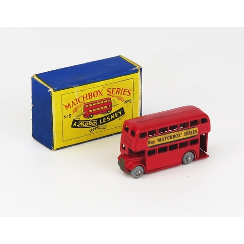 2504 - Matchbox Regular Wheels 5a Double Deck Bus - Stannard code 1, metal wheels, number plate recess to r... 