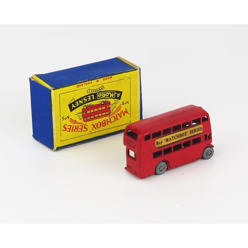 2504 - Matchbox Regular Wheels 5a Double Deck Bus - Stannard code 1, metal wheels, number plate recess to r... 