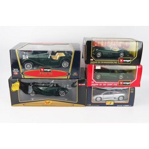 2542 - Maisto and Bburago 1:18 and 1:43 Group including x4 Jaguars and a Morgan Aero 8 - mostly new in boxe... 