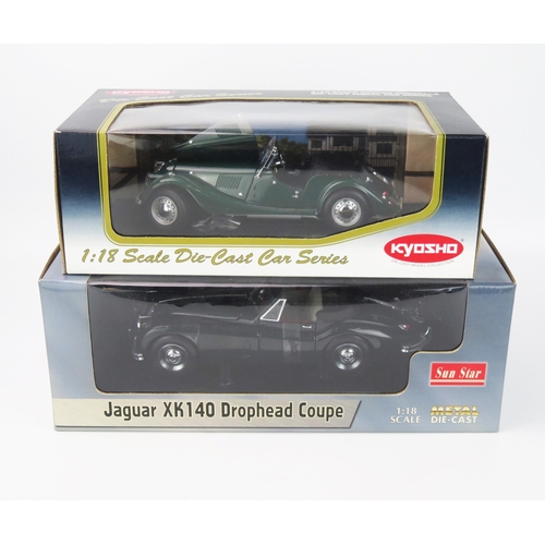 2543 - 1:18 British Sports Car Pair - Kyosho  Morgan 4/4 Series II and Sunstar Jaguar XK140 Drophead Coupe ... 