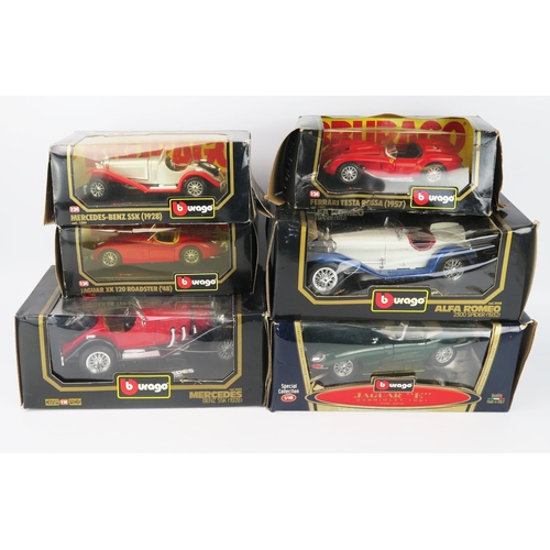 2546 - Burago 1:18 / 1:43 Group of 6 including Mercedes, Jaguar, Alfa Romeo and Ferrari - appear excellent,... 