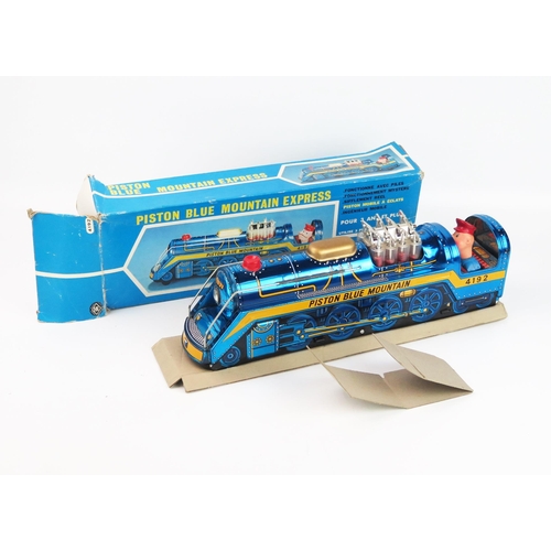 2582 - Modern Toys (Japan) Tinplate Battery Operated Piston Blue Mountain Express (40cm long) boxed