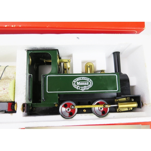 2584A - Mamod RS1 O Gauge The Mamod Steam Railway with Green 0-4-0 Loco with red wheel, log cart and wagon p... 