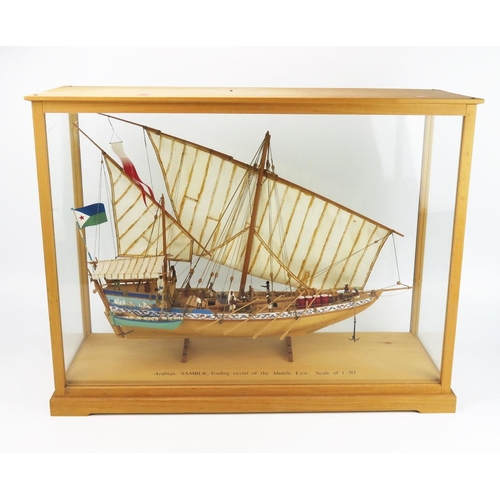 2590 - A Well Detailed Fully Planked Rigged Model of an Arabian Sambuk Trading Vessel of The Middle East by... 