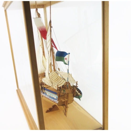 2590 - A Well Detailed Fully Planked Rigged Model of an Arabian Sambuk Trading Vessel of The Middle East by... 