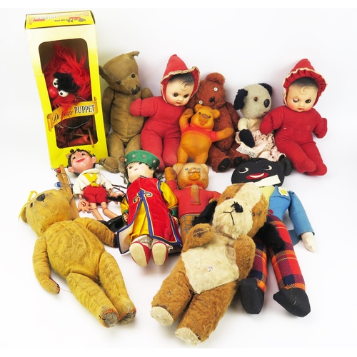 2607 - Small Collection of Vintage Dolls, Bears, Soft Toys and Puppets including Rupert The Bear, Winnie Th... 