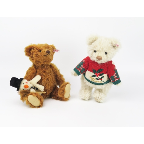 2613 - Steiff Teddy Bear Christmas Limited Edition Pair - (1) light brown bear with Frosty the Snowman Fing... 