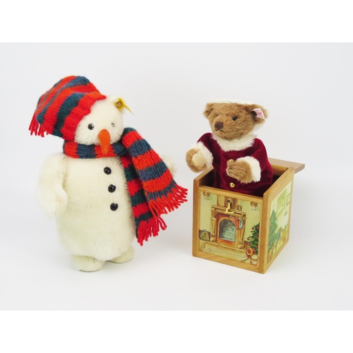 2621 - Steiff Christmas Pair (1) Jack-in-the-box Farther Christmas Bear 038419 (00053), (2) Snowman 654800