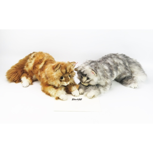 2624 - Steiff Lizzy and Mizzy Maine Coon Cats Mohair 038662 (02509), 036613 (00249), one with certificate, ... 