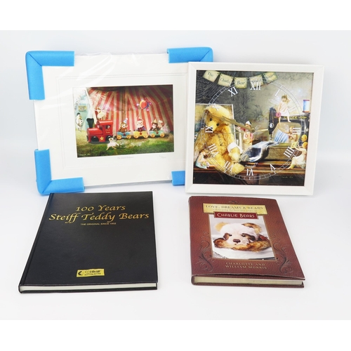 2641 - Charlie Bears Book, Clock and Limited Edition Print and Steiff  - 100 Years Steiff Teddy Bears Leath... 