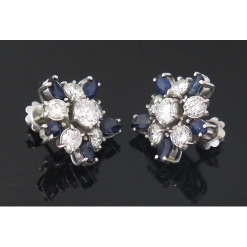 721 - Large Pair of Sapphire and Diamond Screw Back Earrings, central stones c. 5.3mm with five c. 4mm sat... 