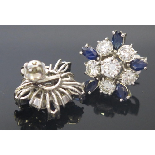 721 - Large Pair of Sapphire and Diamond Screw Back Earrings, central stones c. 5.3mm with five c. 4mm sat... 